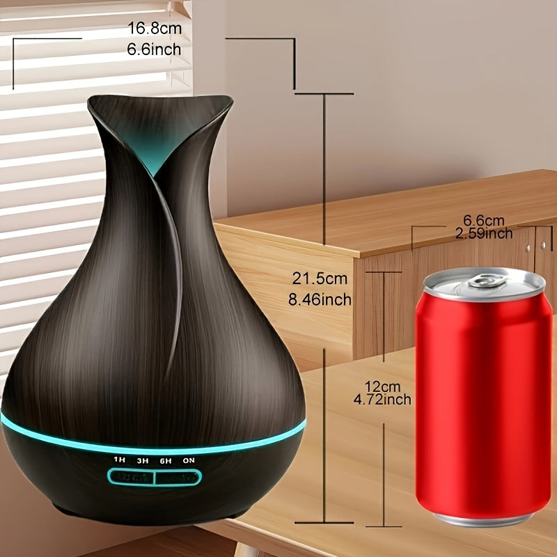 1pc Ultrasonic Humidifier with Aromatherapy, 550ml Capacity, LED Light, Dual Wood Grain Design, USB Powered, Water Level Cut-Off Protection, Timer Function, Quiet Operation, Cool Mist - Ideal for Bedroom, Office, Yoga - Made of Polypropylene & ABS