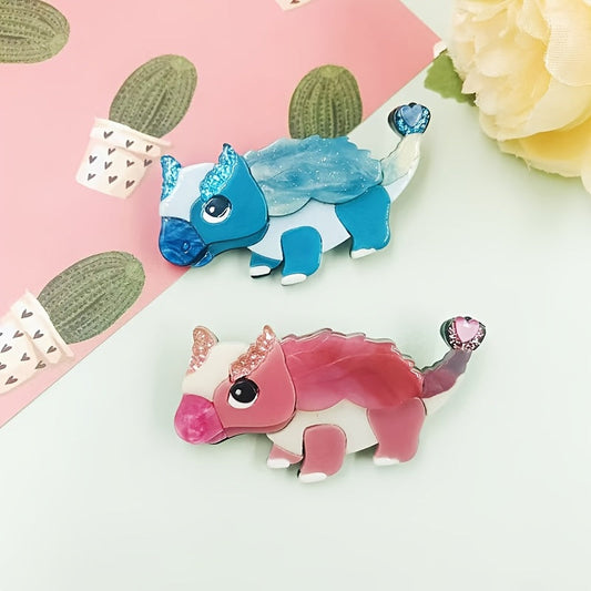 Fashionable Acrylic Dinosaur Brooch Pin - Adorable Cartoon Animal Design, Stylish Accessory for Collars & Jackets