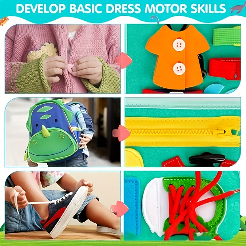 Handmade Baby Busy Board - Fabric Activity Set Promotes Motor Skill Development, Educational Matching Game, Convenient Dressing Board Toy for On-the-Go Use, Blue/Green Design Suitable for Children 18 Months and Older, Made in China