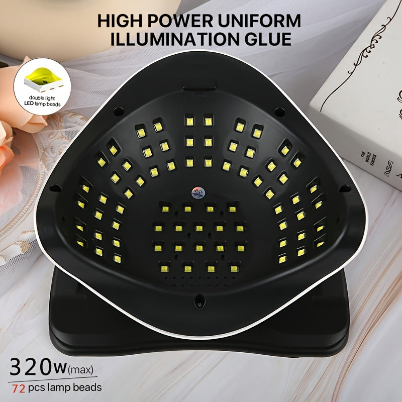 SUNX16MAX UV LED Nail Lamp, 72W High Power with 4 Timer Settings, LCD Display, Quick-Drying for Gel Polishes, European Plug.