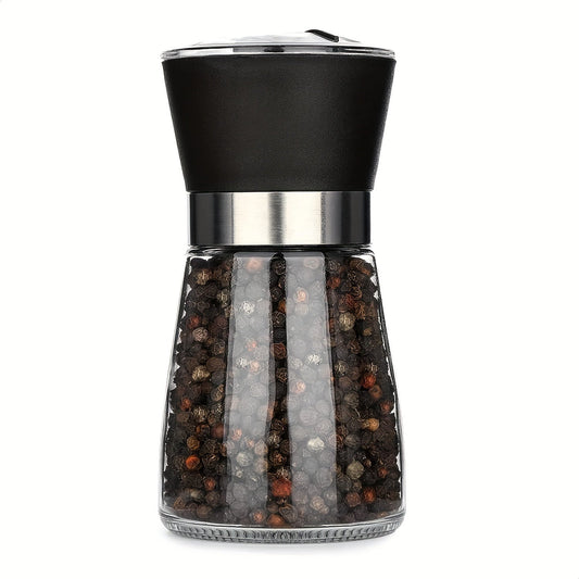 2 pieces of pepper grinder and household sea salt grinder made of glass. These manual spice grinders can also be used as a spice crusher and come in a reusable spice bottle for BBQ, picnic, camping, and everyday kitchen use. Perfect as Valentine's Day