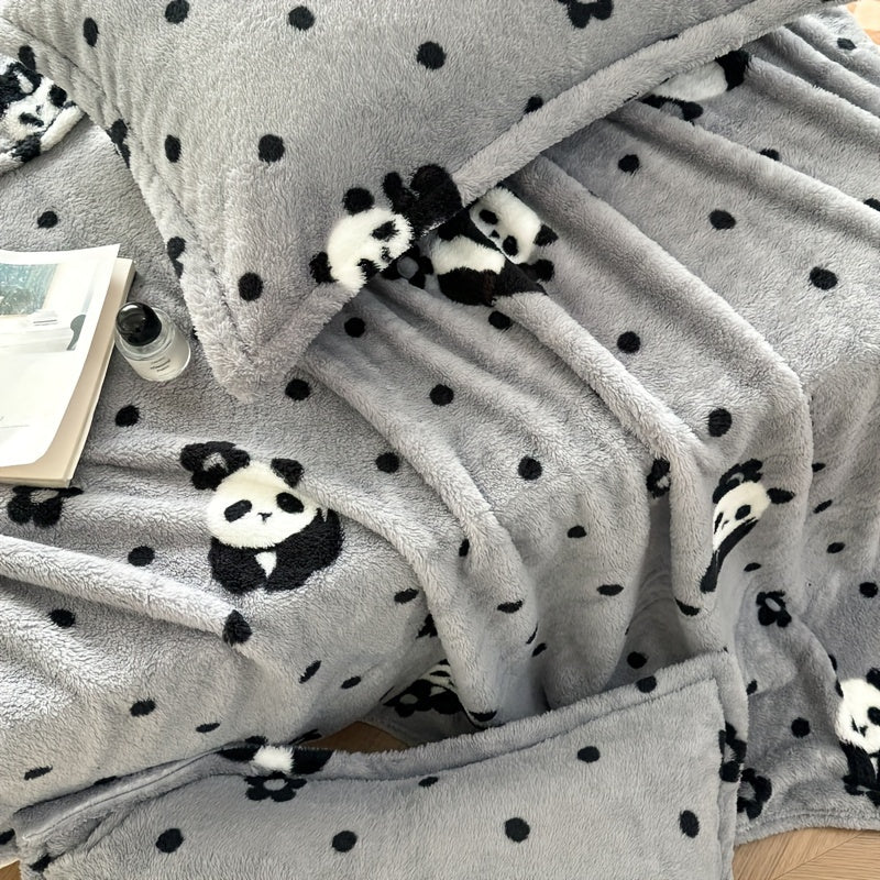 Soft, warm, and versatile flannel throw blanket with a cozy panda theme. Perfect for all seasons, whether on your bed, sofa, office, or while traveling. Easy to care for and machine washable.