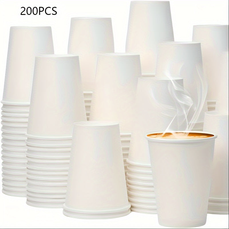 Disposable paper cups in packs of 50, 100, 200, or 500. Each cup has a 200ml capacity and is versatile for both hot and cold beverages. The uncoated white cups are perfect for parties, cafes, and business use. Please hand wash only. - YiYan1