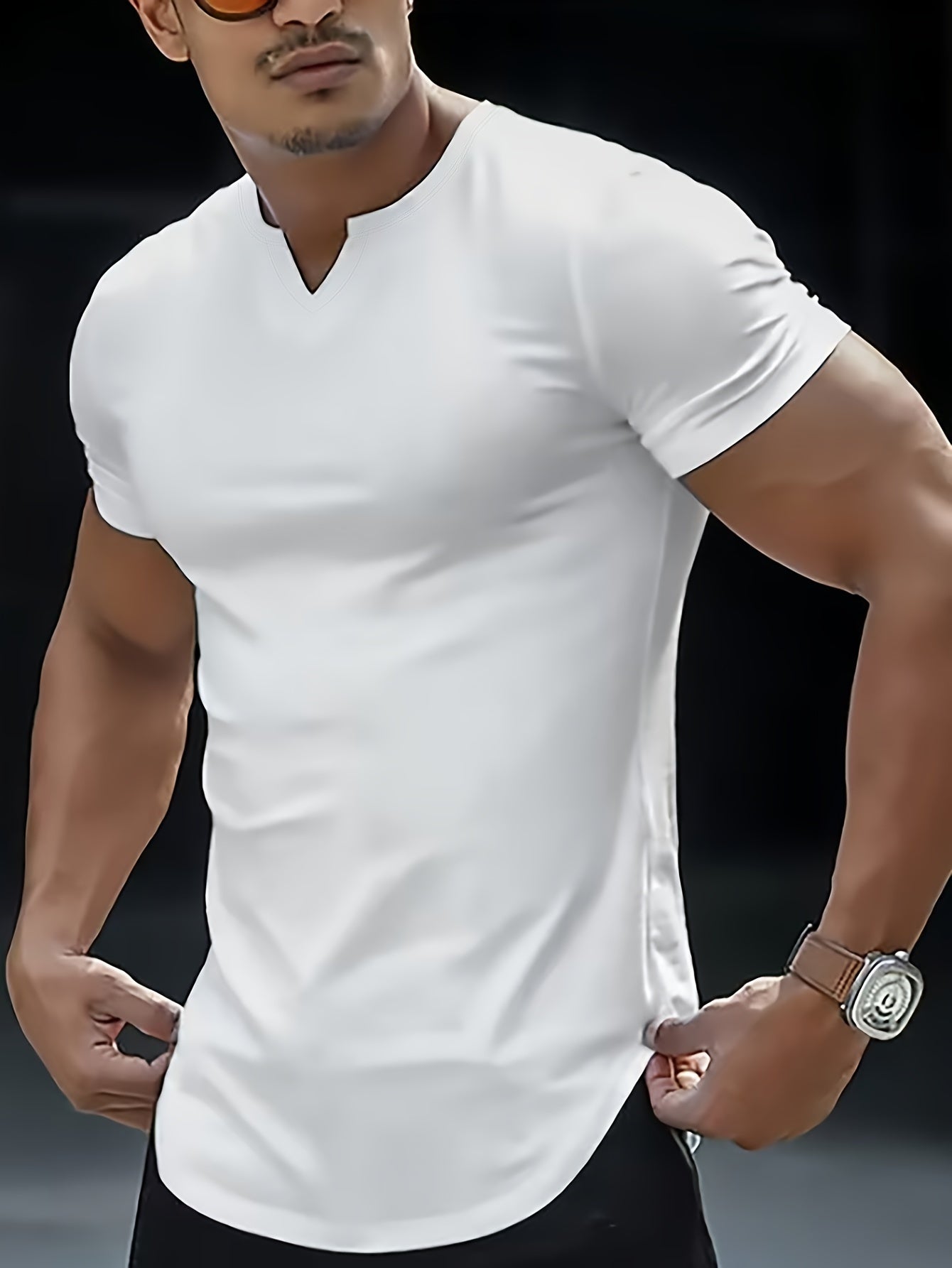 Breathable summer V-neck t-shirt for plus size men, athletic and casual comfort