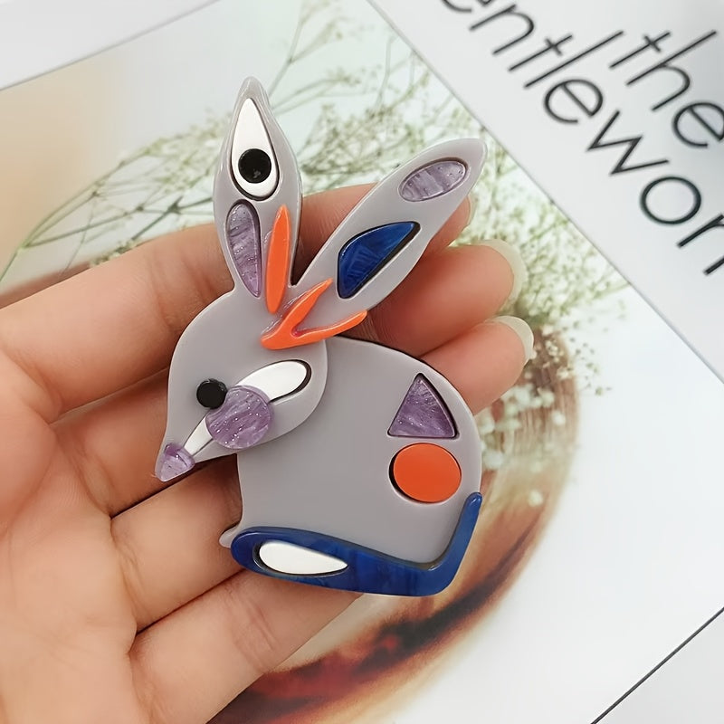 Adorable Rabbit Acrylic Brooch Pin - Fun Cartoon Animal Design for Adding Charm to Bags & Clothing, Rabbit Lovers Accessories