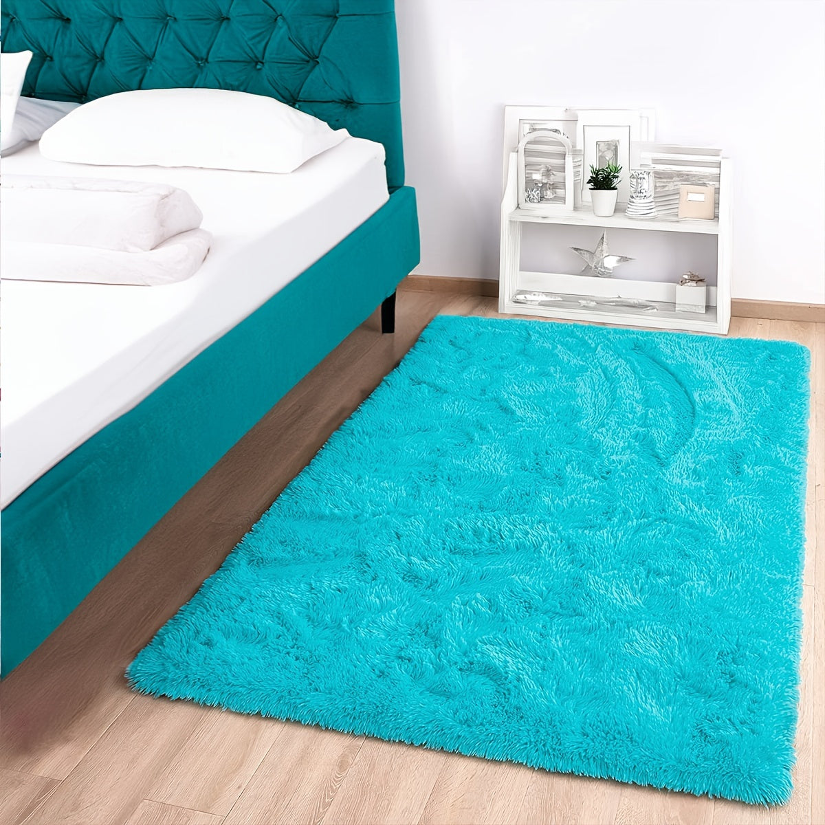 Soft, fluffy shag area rug perfect for living room or bedroom decor. This non-slip machine washable carpet adds luxury and coziness to any space.