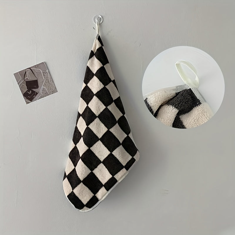 Soft skin face towel in checkerboard pattern, absorbent and comfortable for bathroom, gym, and kitchen.