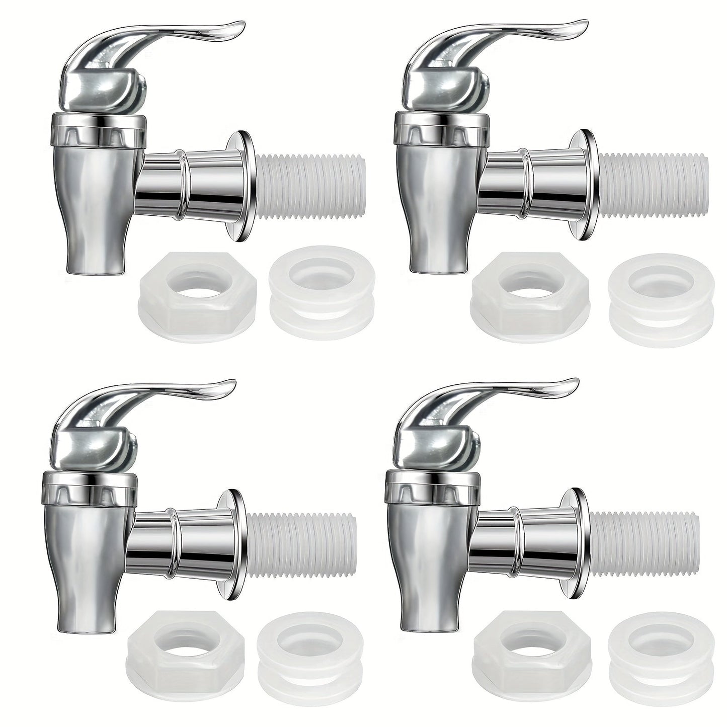 Set of 4 Spigots for Beverage Dispensers - Push Style Bulk Spigots, Replacement Plastic Lever Spout Faucets for Water Coolers. Fits 7.57-18.93 Liter Buckets