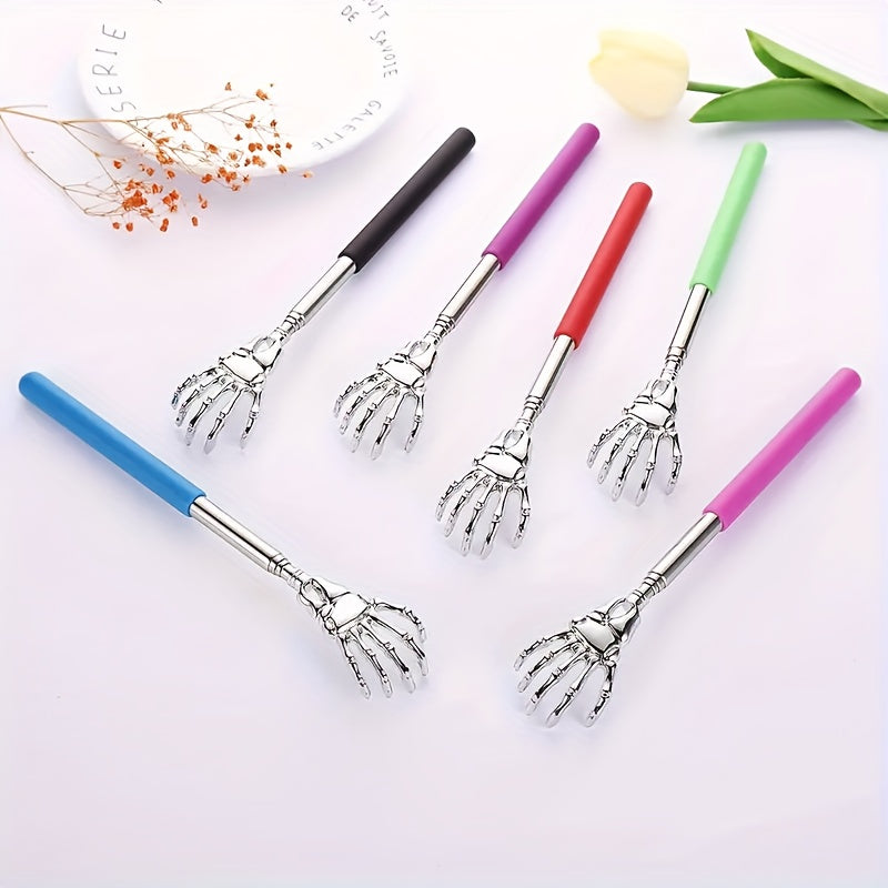 Portable stainless steel back scratcher with extendable claw design for personalized comfort.