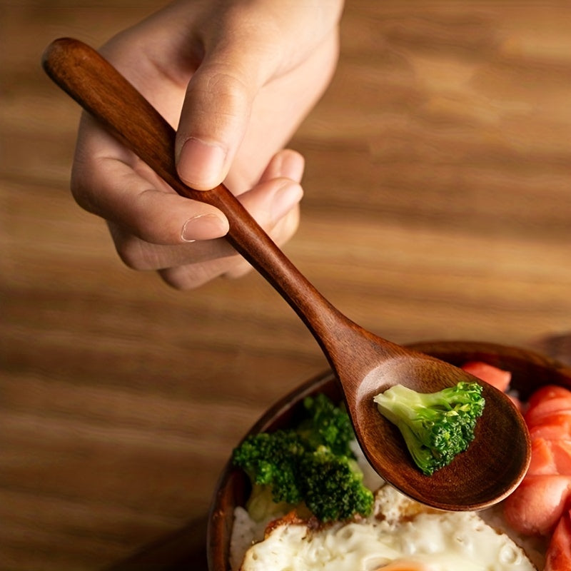 4-piece set of wooden spoons for mixing and serving soup, coffee, dessert, and other foods, suitable for use in restaurants and at home parties.