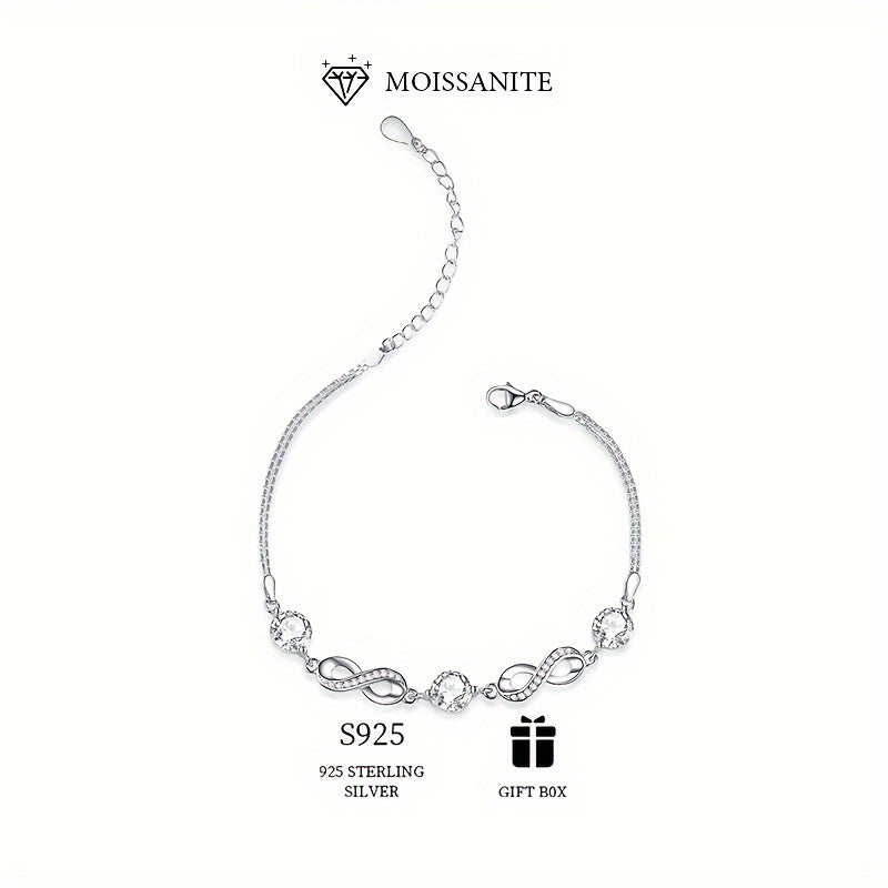 Stylish Bohemian 925 Sterling Silver Moissanite Infinity Link Bracelet for Women, Featuring Hypoallergenic 3ct Total Weight. Perfect for Engagement, Wedding, Bridal Jewelry. A Fashionable Accessory for All Seasons, Great for Daily Wear or Special