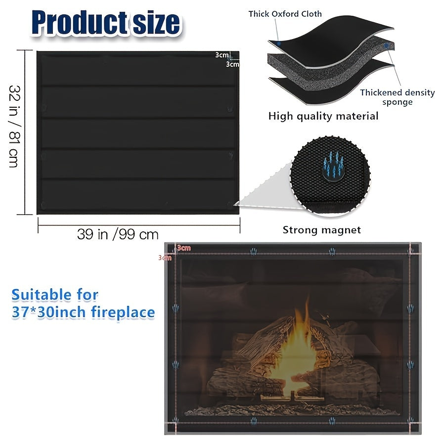 One Magnetic Fireplace Blanket - Black Indoor Cover for Heat Loss Prevention and Draft Stopper, Enhances Insulation and Controls Odors, Ideal Christmas and New Year Gift