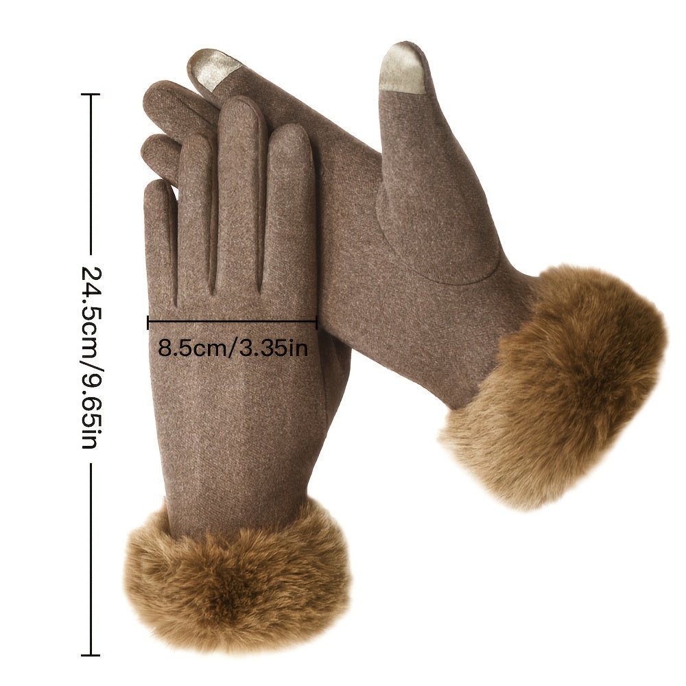 Chic Plush Cuff Gloves in Solid Colors, Thick and Warm Touchscreen Gloves for Autumn and Winter, Coldproof Split Finger Gloves with an Elegant Design