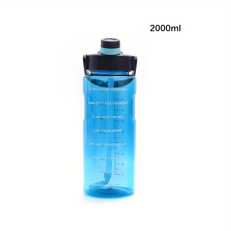 Large clear plastic water bottle with motivational sports design for various activities - camping, hiking, fitness, and home use. Makes a perfect birthday gift. Available in 1100ml, 1500ml, 2000ml, and 3000ml sizes.