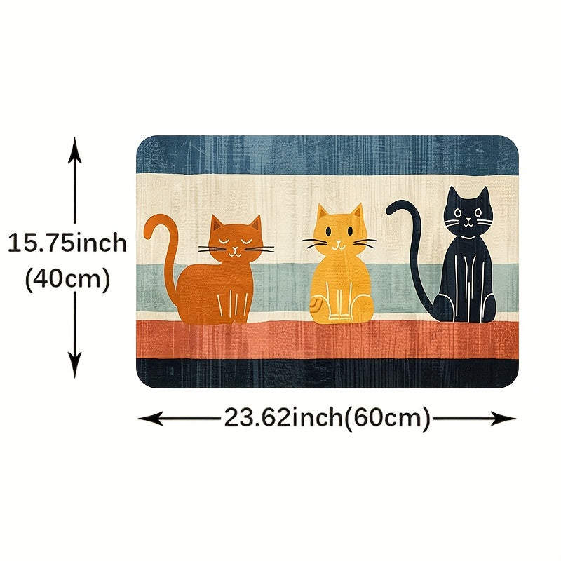 Polyester Doormat with Adorable Cat Design - Non-Slip, Easy to Hand Wash Mat for Kitchen and Living Room, Water-Resistant Rug for Bathroom - Includes 1 Piece