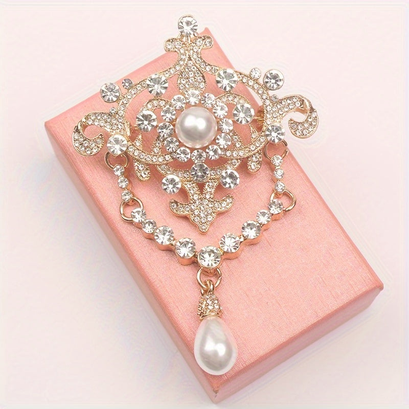 Elegant and sophisticated classic European courtly style pin featuring a vintage pearl brooch with an unconventional shape and water opal embellishments.