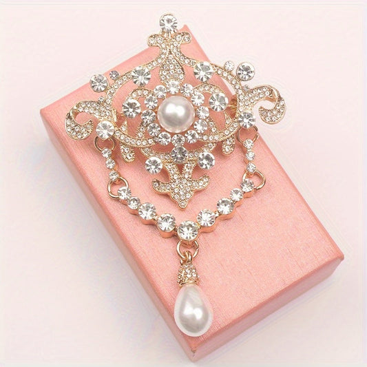 Elegant and sophisticated classic European courtly style pin featuring a vintage pearl brooch with an unconventional shape and water opal embellishments.