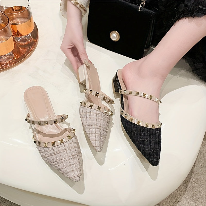 2023 Summer new French elegant sandals with pointed toes, thick heels, and half slippers for women.