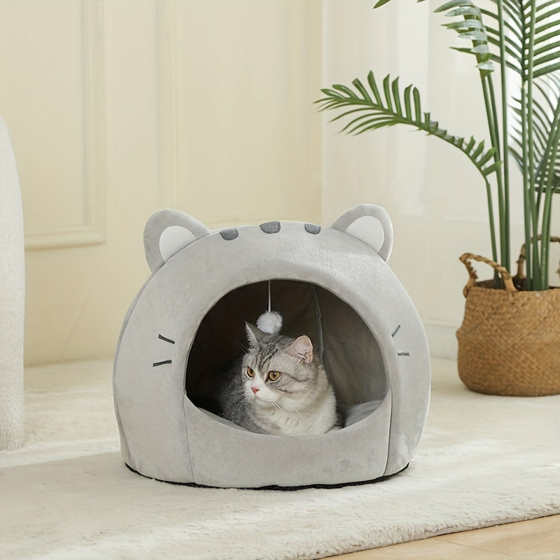 Soft, breathable polyester cat bed with cute design for all seasons, suitable for small to large cats.