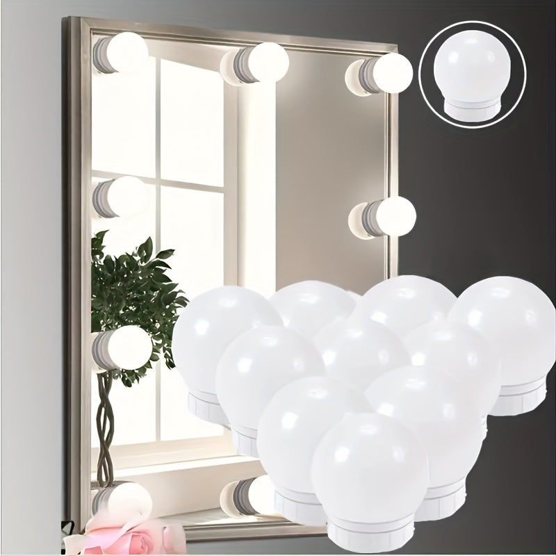 Brighten your beauty routine with 10 LED makeup mirror bulbs with USB wall lamp and dimmable rotating storage wire.