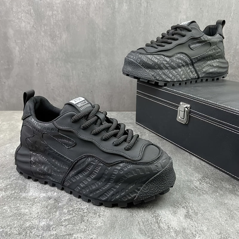 Vintage style men's chunky sneakers with lace-up closure, comfortable lightweight design, faux and fabric upper, PVC sole, breathable fabric lining and insole.