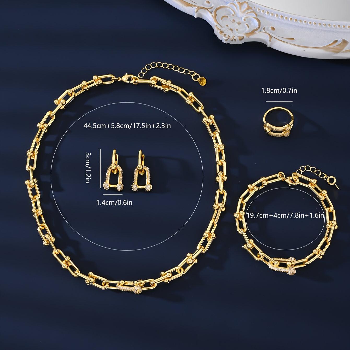 A set of four pieces of trendy European and American luxury zirconia jewelry, perfect for weddings, engagements, daily wear, holidays, social gatherings, and couple gifts. This elegant and durable set is hypoallergenic and ideal for summer.