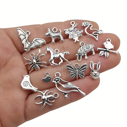 Set of 200 Antique Silver Alloy Charms, Perfect for Creating Necklaces, Bracelets, and Keychain Jewelry