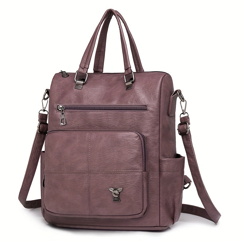 Chic faux leather backpack with removable strap, versatile shoulder bag in multiple colors.