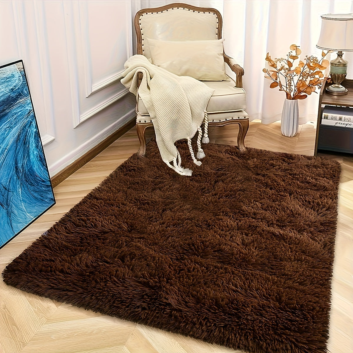 The Soft and Cozy Shaggy Carpet is ideal for the living room, bedroom, and hallway. It comes in a variety of colors and is simple to maintain with dry cleaning. With its rectangular shape, it can be used in multiple areas of the home. Constructed from