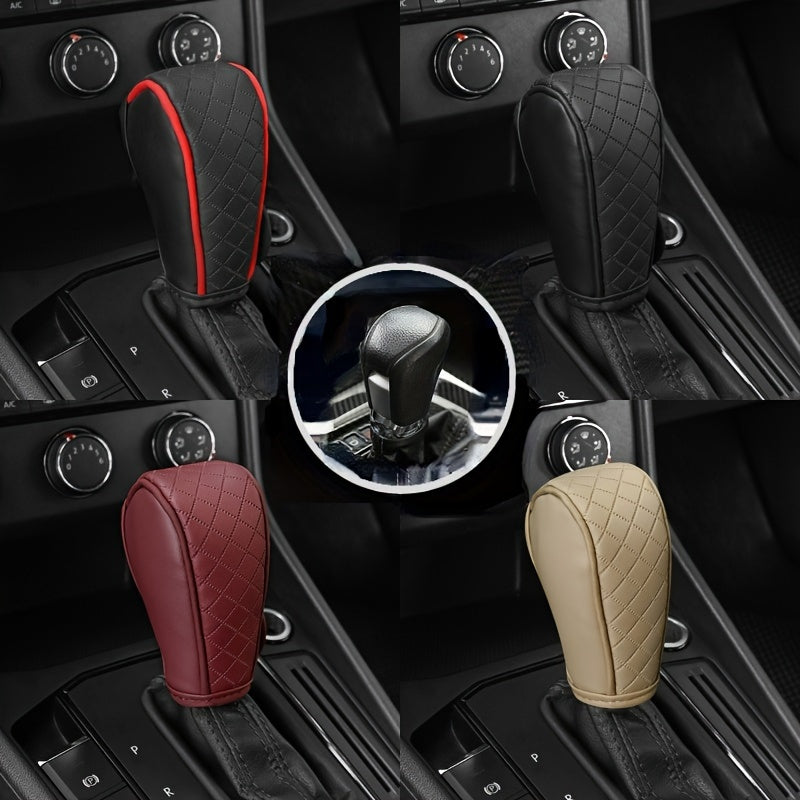 Black PU Leather Anti-slip Car Gear Shift Knob Cover for Driving Control.