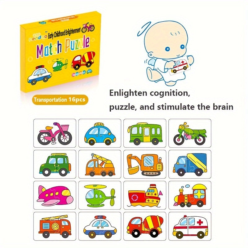 32pcs Animal and fruit themed match puzzle flash cards for children aged 3-8, promoting cognitive skills development. Ideal for winter and Ramadan Mubarak.