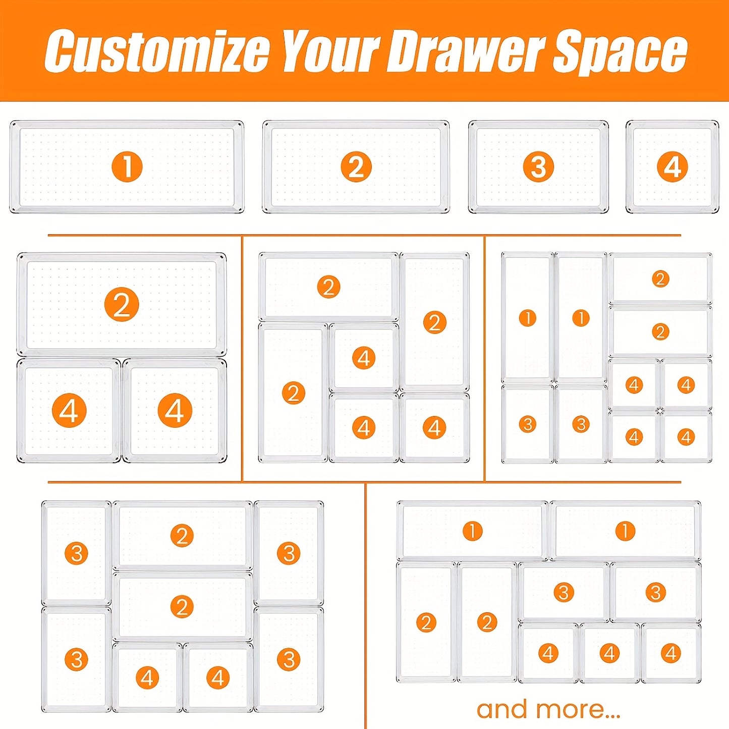 6pcs Plastic Drawer Organizer Set that is a must-have for RVs. Made of acrylic material that is non-slip and non-cracking. Large size divider for kitchen drawer storage. Multi-functional