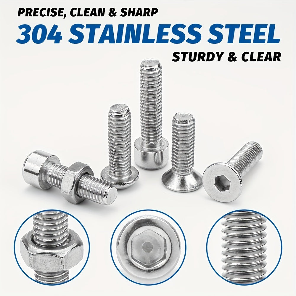 880pcs of stainless steel nuts and bolts, including hex head bolts, nuts, flat washers, and more, in a durable case – resistant to corrosion and neatly organized.