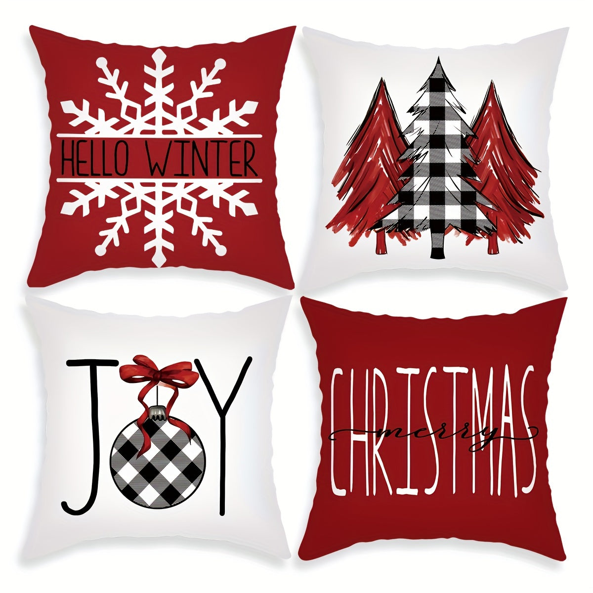 Set of 4 Merry Christmas Throw Pillow Covers for Home Decor in Every Room