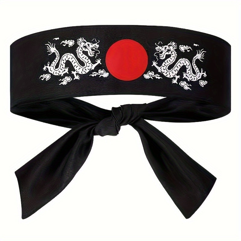 1pc Authentic Bushido Hachimaki Headband - Japanese Samurai & Sushi Chef-Inspired, Breathable Knit Bandana with Red Sun Emblem & Black Ribbon Tie, Great for Karate, Sports, Cooking, and Cultural Events - A Popular Choice