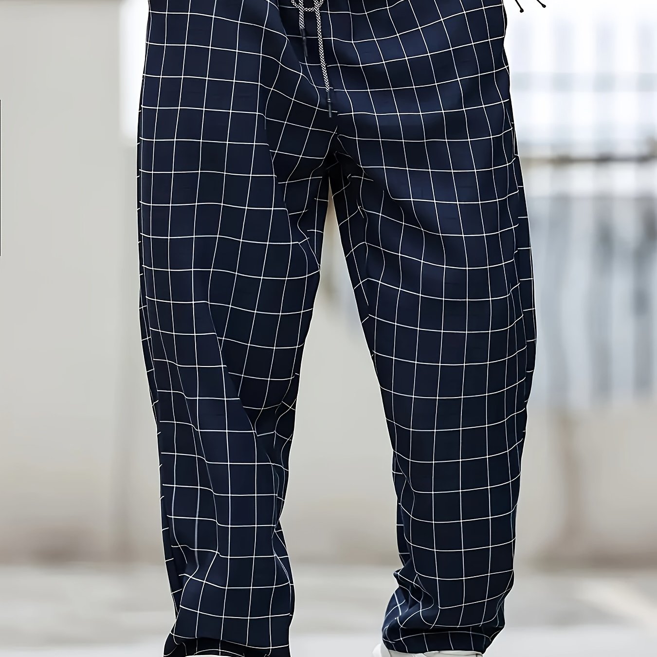 Men's Casual Plaid Jogger Pants in PLUS SIZE, made of woven polyester with drawstring waist, relaxed fit, and machine washable for all-season comfort.