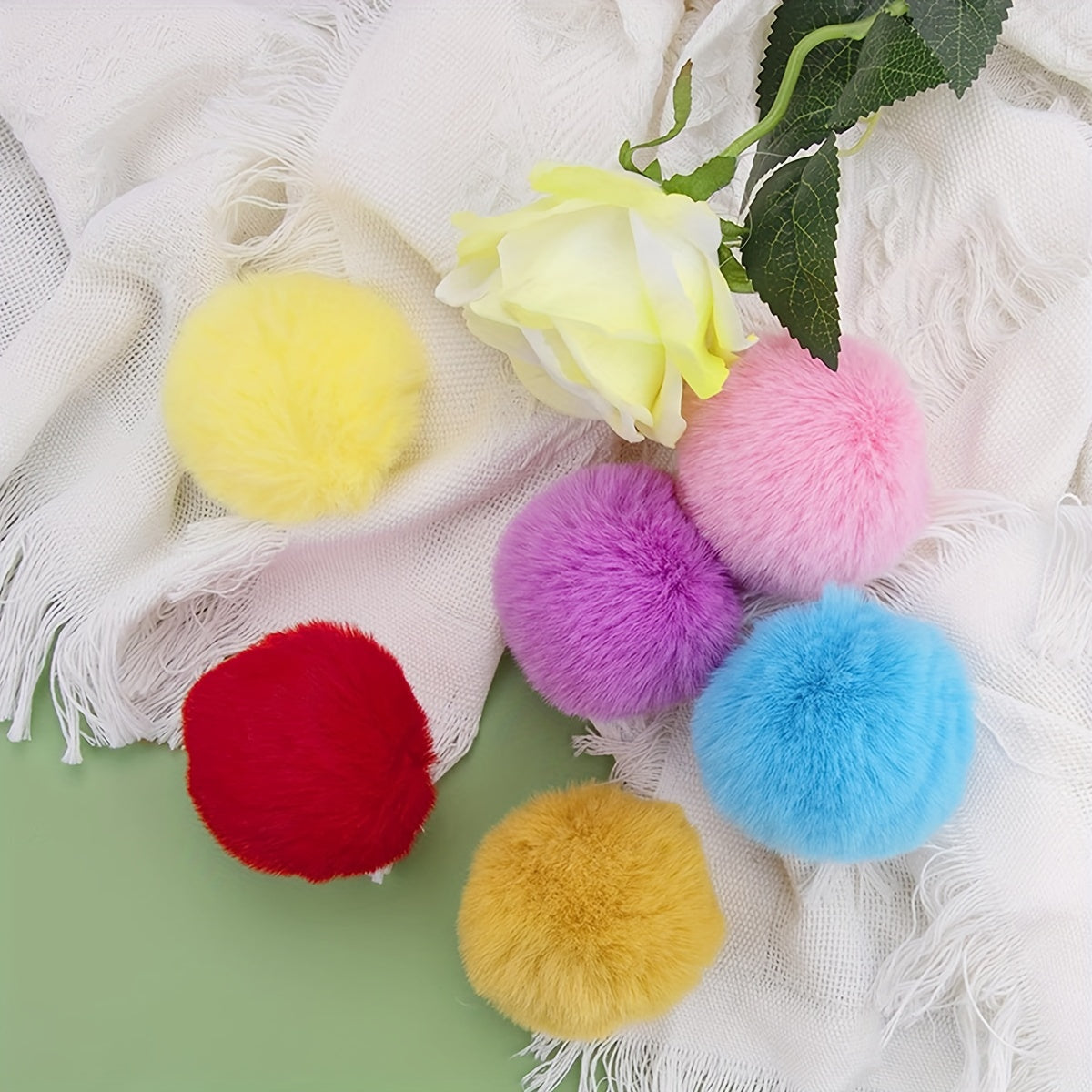 Set of 20 8cm Faux Rabbit Fur Pom Pom Keychains, Fluffy Balls attached to Elastic Loop for Hats, Keychains, Scarves, Gloves, Bags and other Accessories