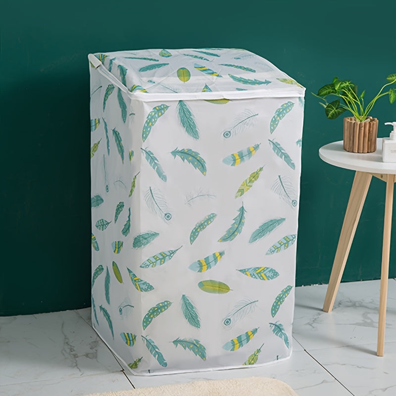 Translucent PEVA Washing Machine Cover fits Front-Loading & Roller Models, with Colorful Pattern Design, for dust protection.