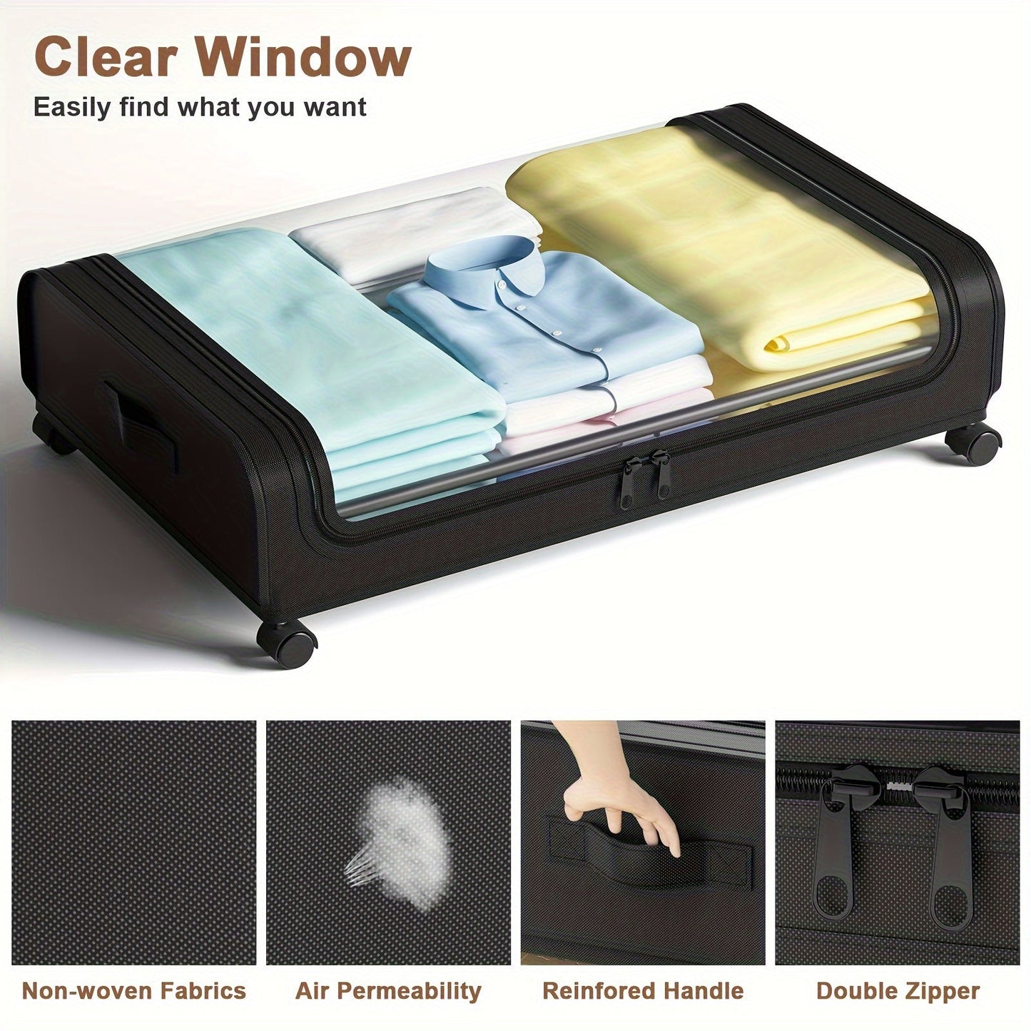 Get 2 underbed storage bags that can hold a lot of clothes. These foldable bags have a clear window, reinforced handles, and zippered organizers. They make a great Halloween or Christmas gift.