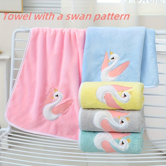 A 75*35cm Cartoon Swan Kid's Bath Towel with premium softness, absorbency, and quick-drying capability, ideal for use in the bathroom or at home.