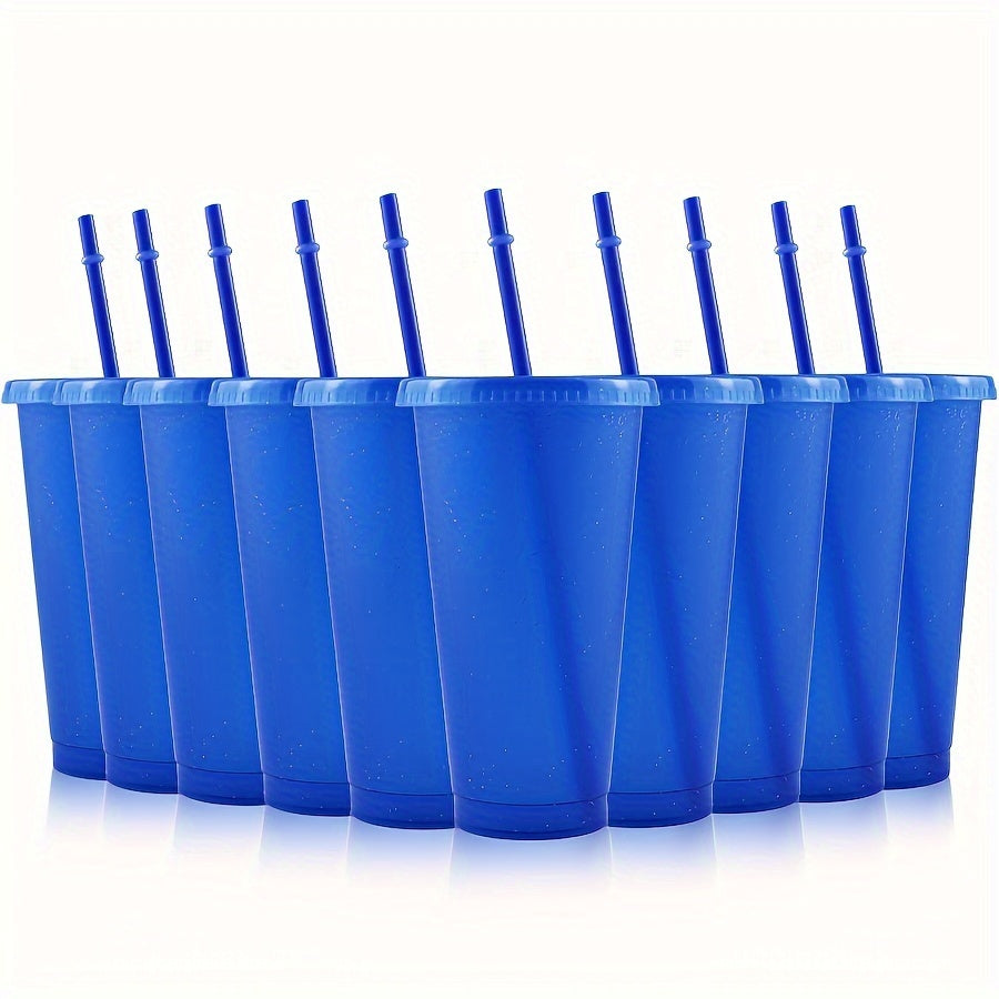 10 reusable 24oz tumblers with lids & straws, BPA-free, ideal for drinks at parties & gatherings.