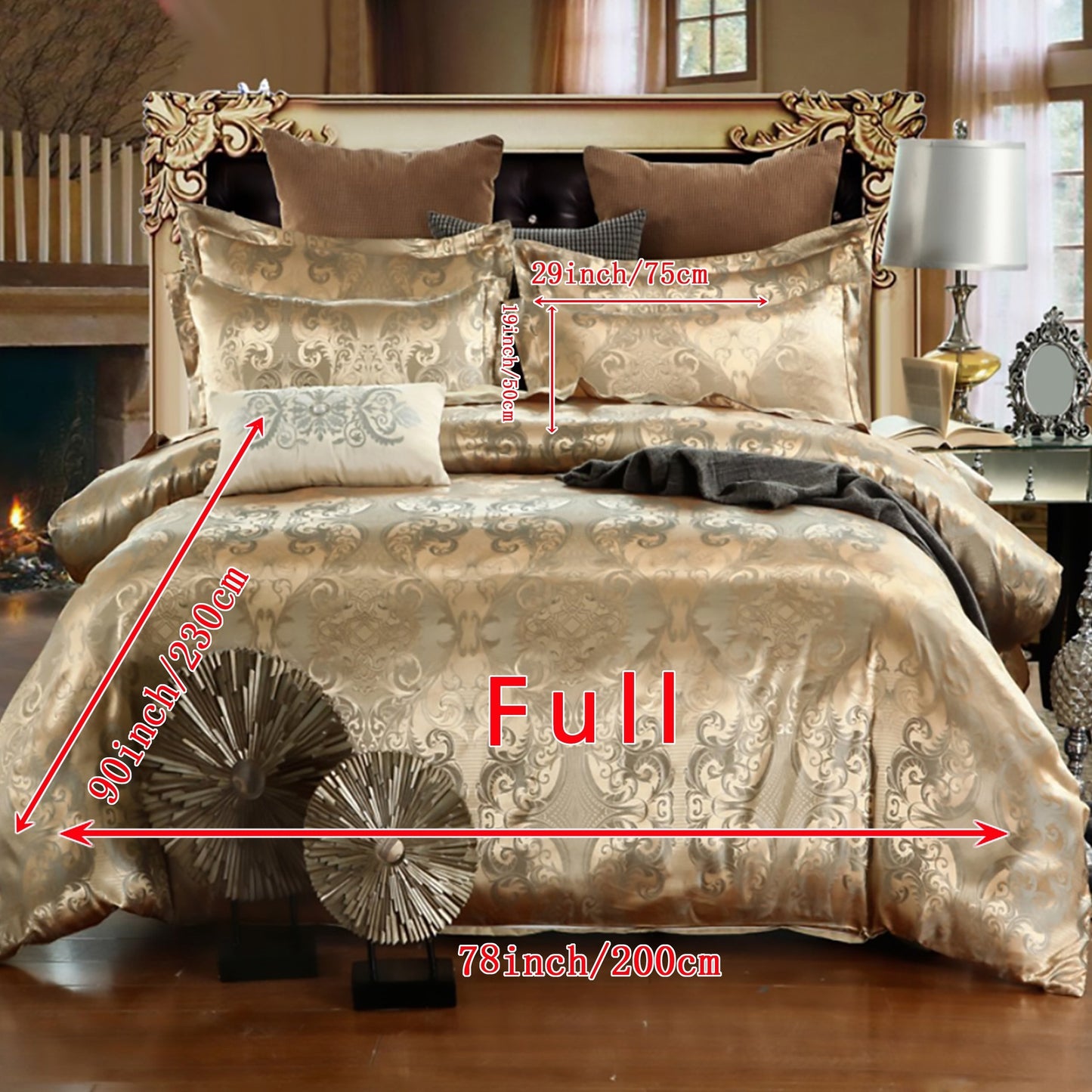 3 piece set includes a luxurious jacquard golden duvet cover and pillowcases, designed for ultimate comfort in your bedroom or guest room. Set includes 1 duvet cover and 1 or 2 pillowcases, core not included.