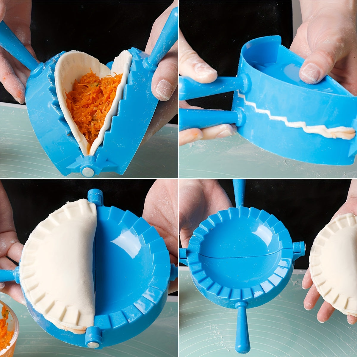 1 piece or 4 pieces of Dumpling Mold made of plastic. These manual Dumpling Makers also double as Dumpling Wrappers and Empanada Makers, making them versatile Kitchen Gadgets and Accessories.