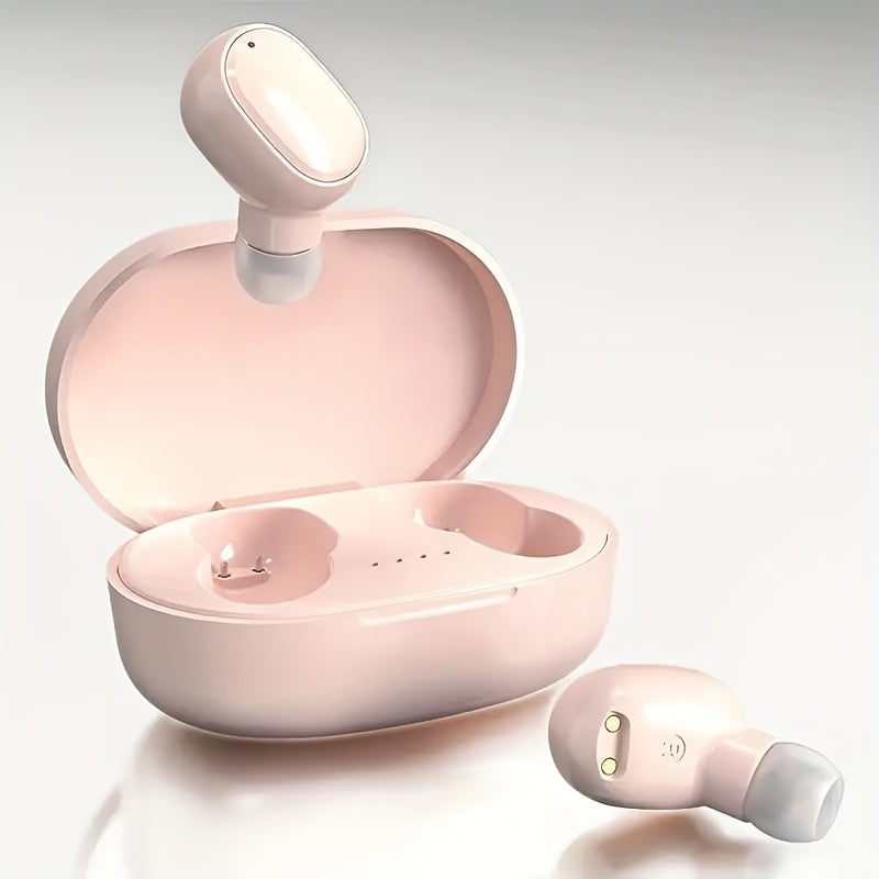 Compact and portable wireless headphones with transparent space capsule design and battery level display.