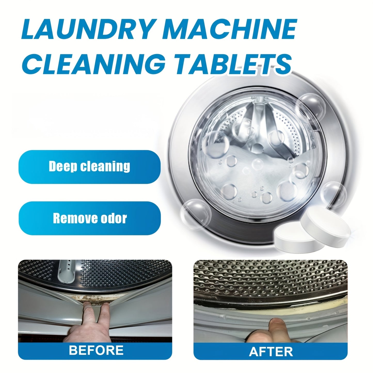 20 tablets for washing machines in RVs and homes to deep clean, eliminate odors, and extend the lifespan of laundry appliances.