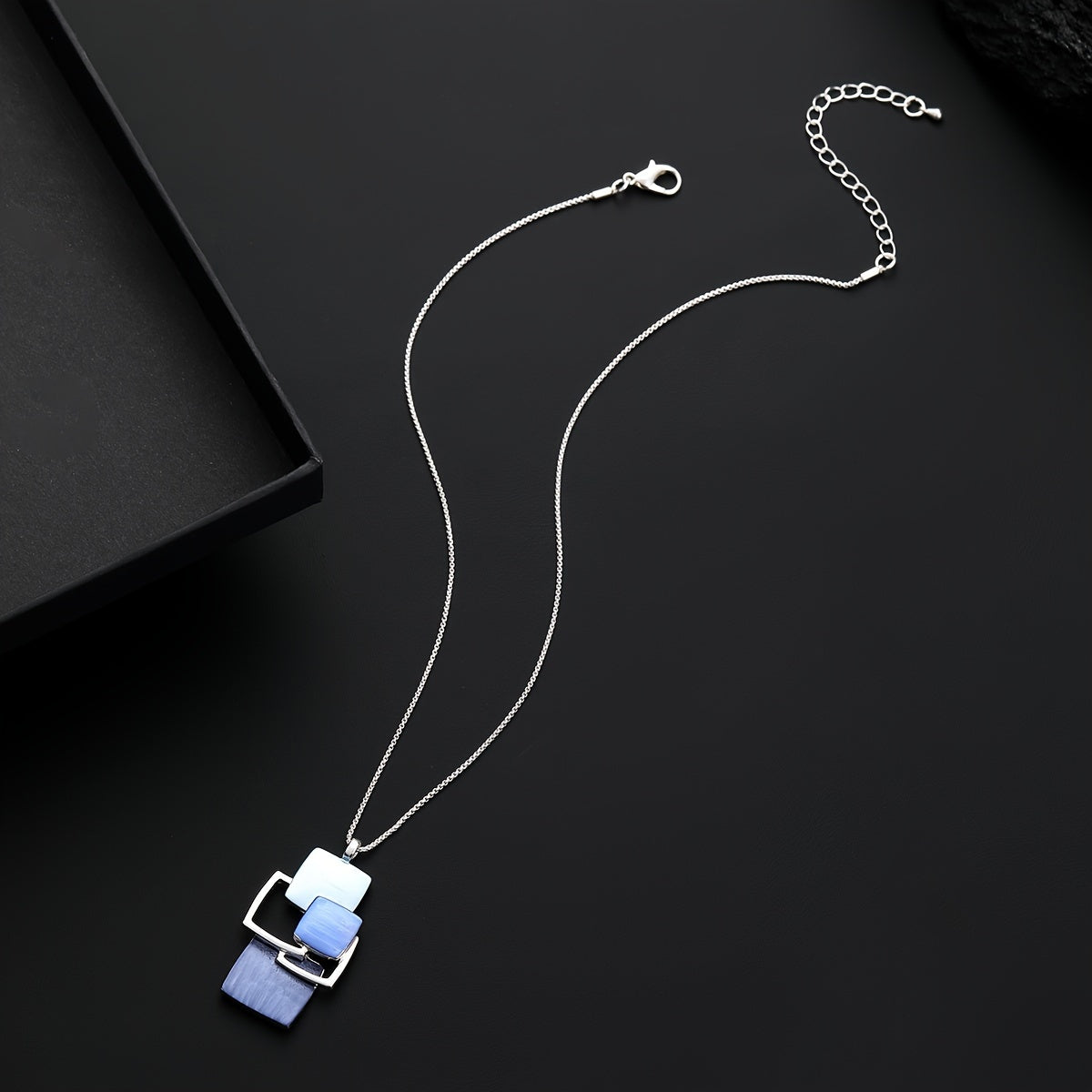 Stylish Boho-Chic Square Pendant Necklace with Silver Plating - Ideal for Weddings & Events, Versatile for Any Season.