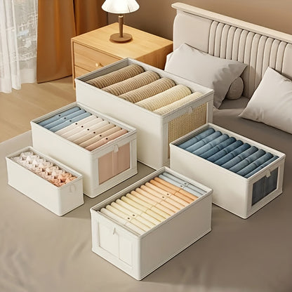 Rectangle fabric storage box with clear window, flip top closure and foldable lid for home organization.