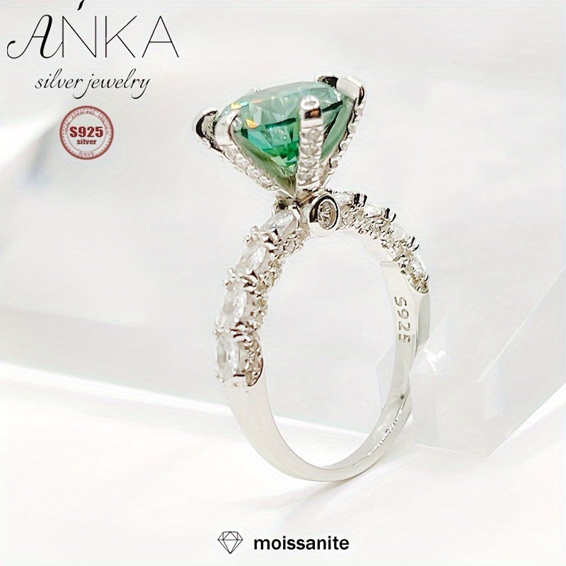 3CT Green Moissanite Engagement Ring - S925 Sterling Silver with Zirconia Accents, Elegant Design, Ideal for Weddings & Gifts, Full Diamond Setting, Weight.