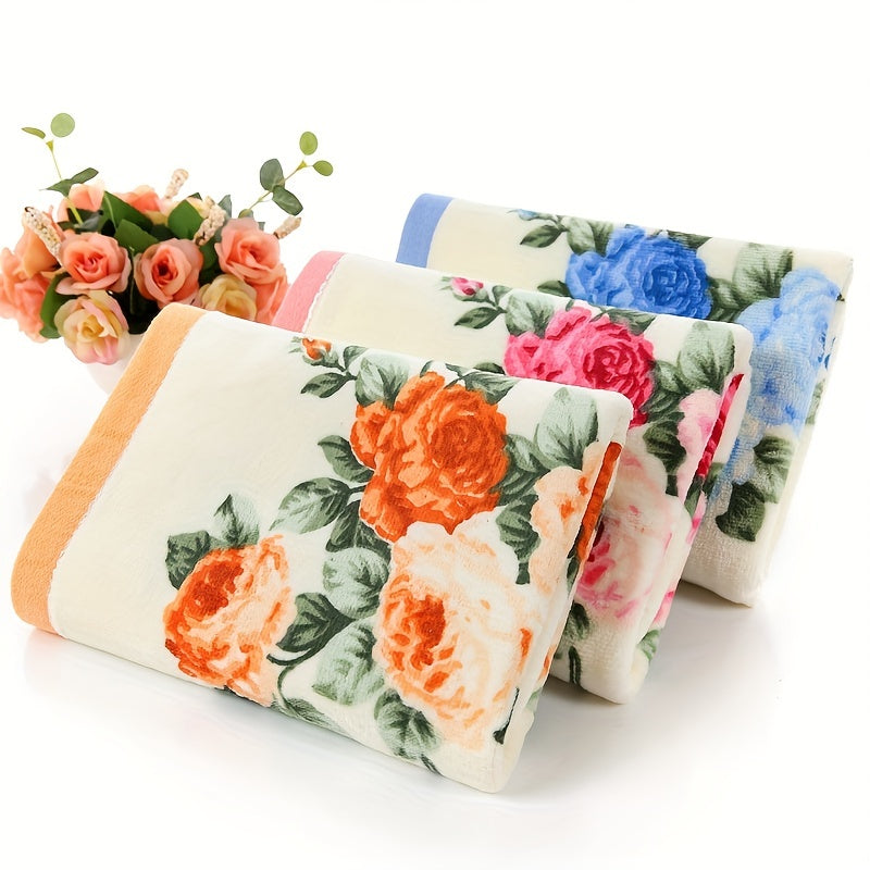 Flower pattern cotton towel, quick-dry hand and bath towel for home bathroom.