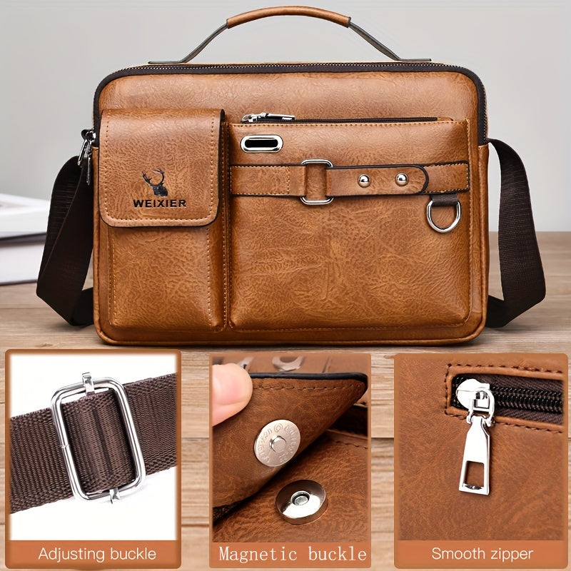 Weixier Men's Business Crossbody Bag made of PU material, suitable as a gift for Father or Anniversary.